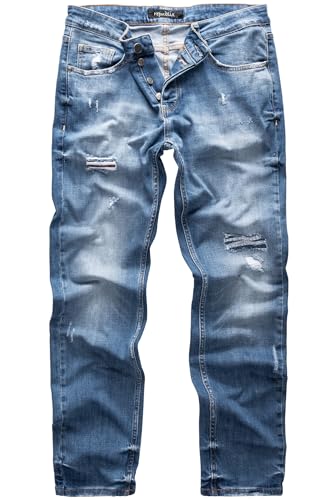 REPUBLIX Herren Jeans Regular Straight Fit Denim Hose Destroyed Hellblau (Patches) W38/L34 von REPUBLIX