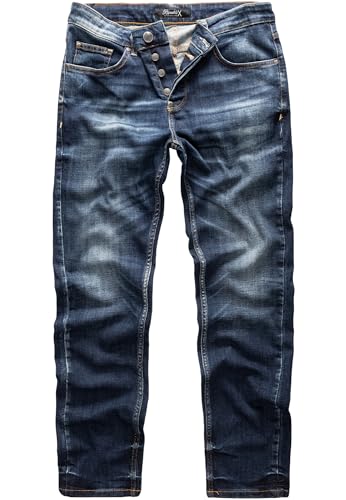 REPUBLIX Herren Jeans Regular Straight Fit Denim Hose Destroyed R07984 Dunkelblau W29/L30 von REPUBLIX