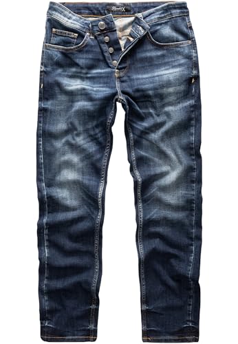 REPUBLIX Herren Jeans Regular Straight Fit Denim Hose Destroyed R07984 Dunkelblau W31/L30 von REPUBLIX