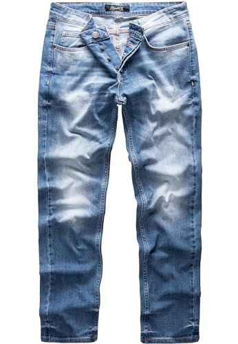 REPUBLIX Herren Jeans Regular Straight Fit Denim Hose Destroyed R07984 Hellblau W29/L32 von REPUBLIX