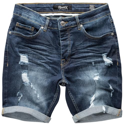 REPUBLIX Herren Jeansshorts Bermuda Männer Kurze Hose Regular Fit R7979 Dunkelblau W30 von REPUBLIX