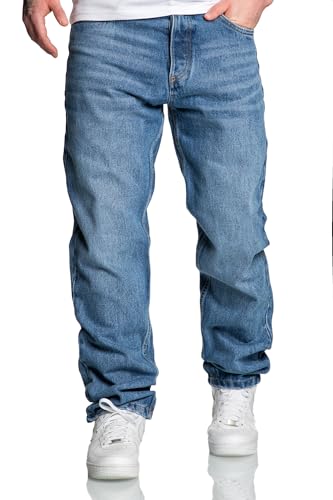 REPUBLIX Herren Loose-Fit 90s Denim Jeans Hose Straight Baggy R7025 Dunkelblau W30/L32 von REPUBLIX