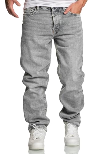 REPUBLIX Herren Loose-Fit 90s Denim Jeans Hose Straight Baggy R7025 Grau W32/L30 von REPUBLIX