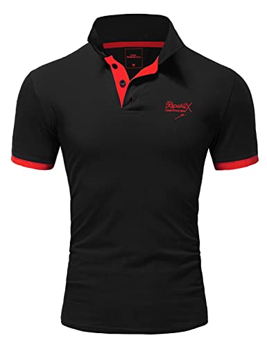 REPUBLIX Herren Poloshirt Basic Kontrast Stickerei Kragen Kurzarm Polohemd T-Shirt R-0056 Schwarz/Rot 4XL von REPUBLIX