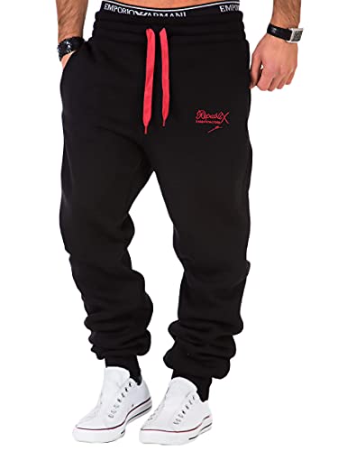 REPUBLIX Herren Sporthose Jogger Jogginghose Sweatpants Trainingshose R-0052 Schwarz/Rot 3XL von REPUBLIX