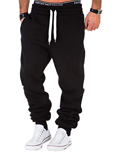 REPUBLIX Herren Sporthose Jogger Jogginghose Sweatpants Trainingshose R0704 Schwarz/Weiß M von REPUBLIX