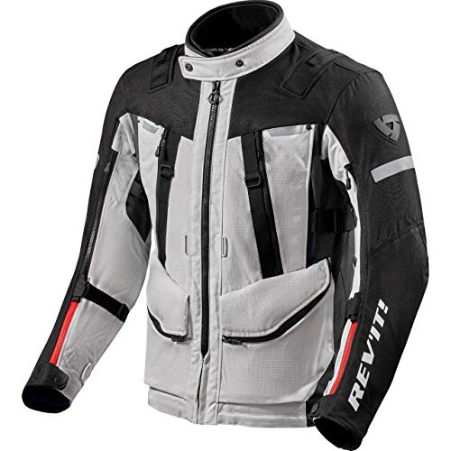 REV'IT! Motorradjacke mit Protektoren Motorrad Jacke Sand 4 H2O Textiljacke Silber/schwarz L, Herren, Tourer, Ganzjährig, Polyester von Rev'It