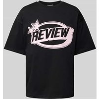 REVIEW Oversized T-Shirt mit Label-Print in Black, Größe L von REVIEW