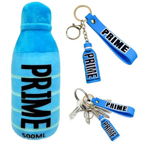 REYOK 2 Pcs Blue Prime Drink Bottle Plüschtier und Trinkflaschen Schlüsselanhänger, Mini Flasche Schlüsselanhänger, Getränke Flasche Schlüsselanhänger, Auto Schlüsselanhänger Trinket von REYOK