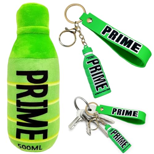 REYOK 2 Pcs Grüner Prime Drink Bottle Plüschtier und Trinkflaschen Schlüsselanhänger, Mini Flasche Schlüsselanhänger, Getränke Flasche Schlüsselanhänger, Auto Schlüsselanhänger Trinket von REYOK