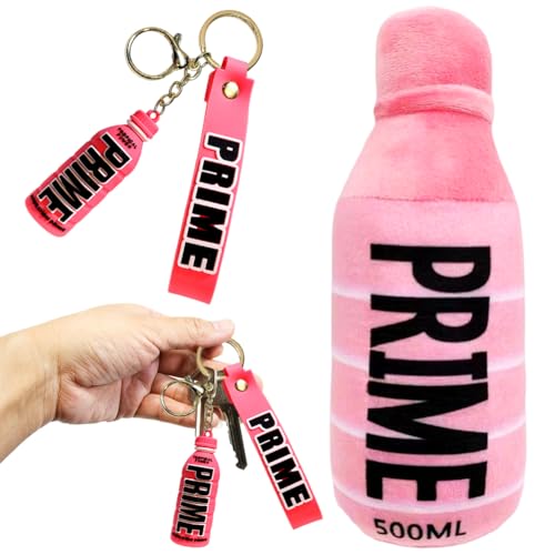 REYOK 2 Pcs Rosa Prime Drink Bottle Plüschtier und Trinkflaschen Schlüsselanhänger, Mini Flasche Schlüsselanhänger, Getränke Flasche Schlüsselanhänger, Auto Schlüsselanhänger Trinket von REYOK