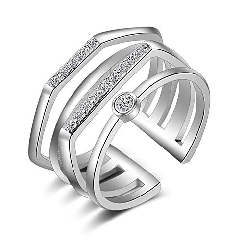 YANQSHM Offener Ring Damen,Vintage Verstellbare Kristall Zirkon Silber Elegante Freundschaftsringe Romantischer Schmuck Geschenk Für Mädchen Frauen Paar Verlobung Hochzeit von YANQSHM