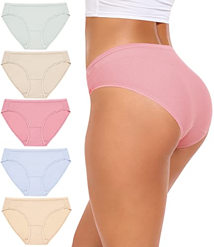 Damen Unterwäsche Atmungsaktive Mesh Bikini Höschen Bleiben Frische Damen Höschen Stretch Weiche Hipster Slips Reise Unterwäsche（R7002-Nude-L） von RHYFF