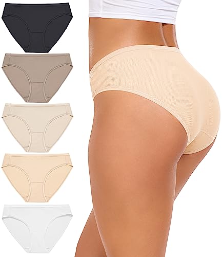 Damen Unterwäsche Atmungsaktive Mesh Bikini Höschen Bleiben Frische Damen Höschen Stretch Weiche Hipster Slips Reise Unterwäsche（R7002L-BlackWhite） von RHYFF