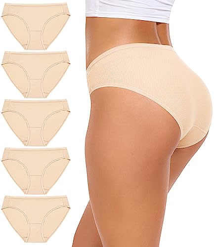 Damen Unterwäsche Atmungsaktive Mesh Bikini Höschen Bleiben Frische Damen Höschen Stretch Weiche Hipster Slips Reise Unterwäsche（R7002M-Skin） von RHYFF