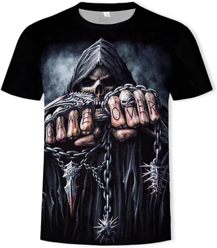 Gothic Herren T-Shirt 3D Männer T-Shirt Herren Halloween Mode Lässig Rundhals Kurzarm S-5XL (T6,4XL) von RIAAJ