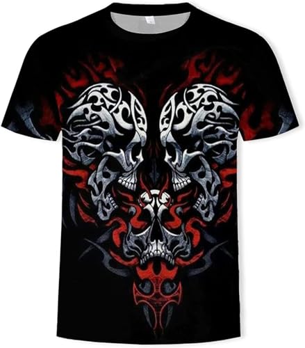 Gothic Herren T-Shirt 3D Männer T-Shirt Herren Halloween Mode Lässig Rundhals Kurzarm S-5XL (T7,4XL) von RIAAJ