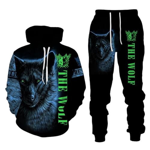 RIAAJ 3D wolf Jogginganzug Herren Jogging Sportanzug Fitness Sporthose Hose Hoodie Herren Trainingsanzug Zweiteiliges Set Freizeitanzug mit Löwen Tigermuster Sportsw (A4,XL) von RIAAJ