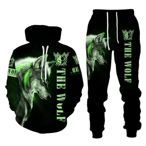 RIAAJ 3D wolf Jogginganzug Herren Jogging Sportanzug Fitness Sporthose Hose Hoodie Herren Trainingsanzug Zweiteiliges Set Freizeitanzug mit Löwen Tigermuster Sportsw (A9,XL) von RIAAJ