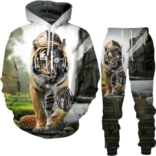 RIAAJ 3D wolf Jogginganzug Herren Jogging Sportanzug Fitness Sporthose Hose Hoodie Herren Trainingsanzug Zweiteiliges Set Freizeitanzug mit Löwen Tigermuster Sportsw (A20,5XL) von RIAAJ