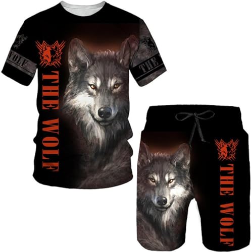 Herren Wolf T-Shirt Short Hosen 3D Animal Herren T-Shirt Shorts Set Street Casual Trainingsanzug Sportanzug (A6,3XL) von RIAAJ