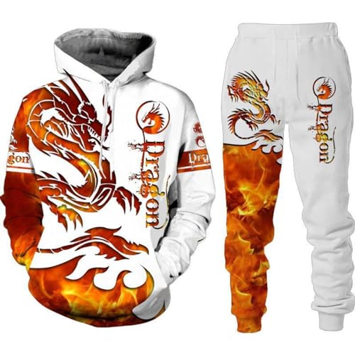 RIAAJ Männer Chinesischer Drache Hoodie 3D Gedruckt Lose Pullover Chinesischer Drache Sport Shirt Jogging Anzug Sport Set (F4,3XL) von RIAAJ