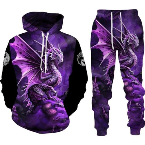 Männer Chinesischer Drache Hoodie 3D Gedruckt Lose Pullover Chinesischer Drache Sport Shirt Jogging Anzug Sport Set (F8,3XL) von RIAAJ