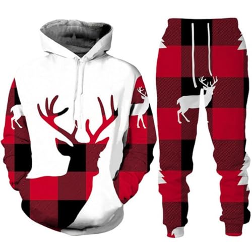 RIAAJ Weihnachten Herren Kapuzenpullover Set 3D Drucken Wolf Kapuzenpullover + Jogginghose Jogginganzug Sportanzug Männer Jogging Sweatshirt Hose (Weihnachten3,XL) von RIAAJ