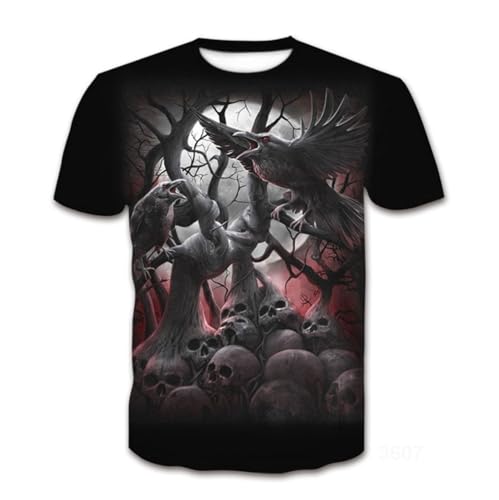 Totenkopf Herren Sommer T-Shirt Rundhals-Ausschnitt Slim Fit Männer Totenkopf T-Shirt (Gothic1,XL) von RIAAJ