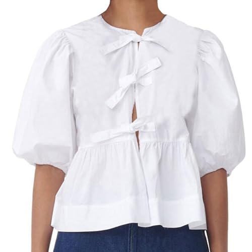Oberteil mit Schnürung vorne für Damen, Babydoll-Top, Geparden-Druck, Bluse mit Puffärmeln, Weiss/opulenter Garten, Klein Oberteil mit Schnürung vorne für Damen, Babydoll-Top, Geparden-Druck, Bluse mit Puffärmeln, Weiss/opulenter Garten, Klein von RICHTRUE