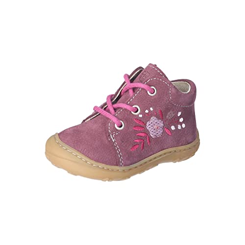 RICOSTA Baby Mädchen Stiefel MECKI,Kinder Lauflernschuhe,WMS:Mittel,lose Einlage,terracare,schnürstiefel,Booties,Leder,Pflaume/Blumen (380),18 EU von RICOSTA