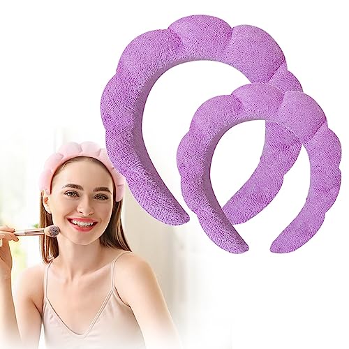 2 Stück Ponge Spa-Stirnband for Waschen des Gesichts, Frottee-Handtuch-Stirnband, Make-up-Stirnband, Hautpflege-Stirnband, bauschiges Spa-Stirnband for Entfernen von Make-up, Gesichtsmaske, Dusche (C von RIEONA