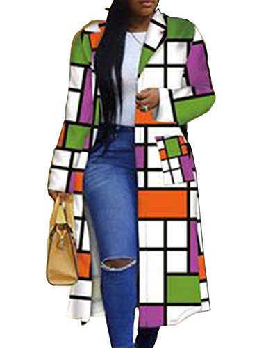 Damen-Strickjacke mit buntem Geo-Umlegekragen, Trenchcoat, bunte Oberbekleidung, Cardigan, langer Blazer - Violett - XX-Large von RINTONIX