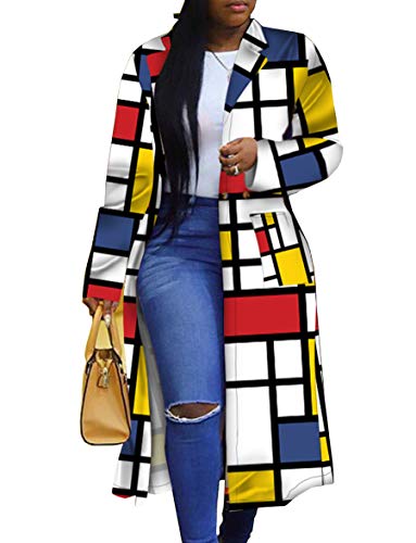 Farbiger Damen-Trenchcoat mit Umlegekragen, bunte Oberbekleidung, Cardigan, lange Blazerjacke, Mehrfarbig, 4XL von RINTONIX