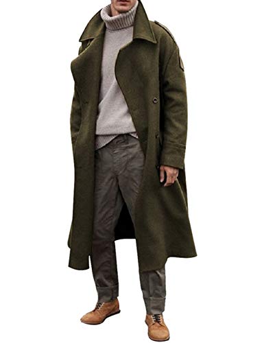 RINTONIX Herren Übergroße gekerbte lange Faux Wolle Mischung Trenchcoat Einreiher Knielang Revers Winterjacke, Grün (Army Green), M von RINTONIX