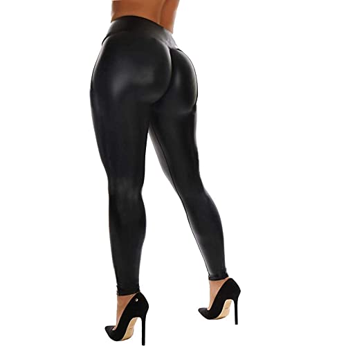 RIOJOY Damen Leggings mit hoher Taille, nahtlos, kniebefest, Bauchkontrolle, Yogahose - Schwarz - Mittel von RIOJOY