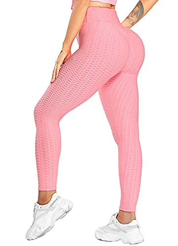 RIOJOY Damen Push Up Leggings - High Waist Anti Cellulite Leggins Scrunch Butt Po Lifting Sporthose Yogahose, Pink S von RIOJOY