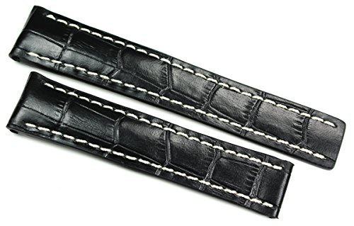 Rios 1931-20mm Herren Uhrenarmband Leder Krokodil Prägung Schwarz für Breitling Faltschließe Band, Gurt von RIOS1931