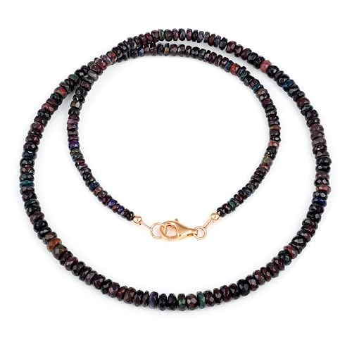 Natürliche schwarze äthiopische Opal-Halskette mit facettierten Rondelle-Perlen für Frauen, natürlicher Edelstein, handgefertigter Schmuck für Sie, hergestellt aus 925er Silber – 45 cm von RISENSHINEJEWEL