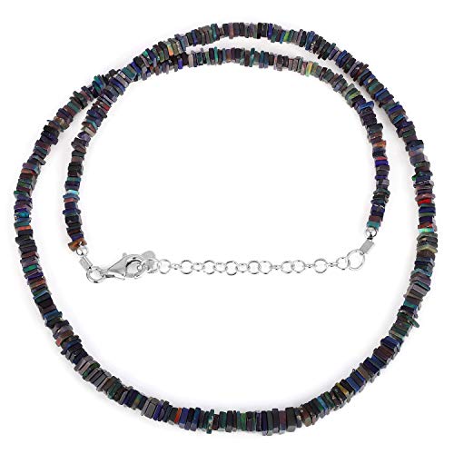 RISENSHINEJEWEL Schwarze äthiopische Opal-Würfel-Perlen-Halskette für Frauen, natürlicher Edelstein, handgefertigter 925er-Silberschmuck für Sie – 50 cm von RISENSHINEJEWEL