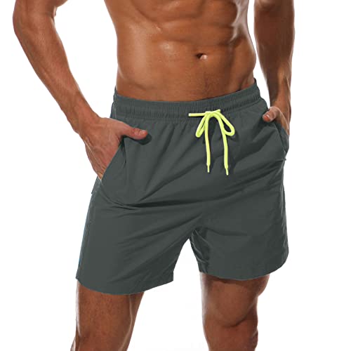 RITOSTA Badehose Herren Schnelltrocknend Badeshorts Kurz Badehosen für Herren mit Mesh Futter Boardshorts Strandshorts mit Tasche Kordelzug(Dunkelgrau,L) von RITOSTA