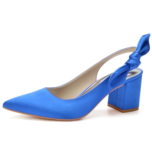 Damen Mittlerer Blockabsätz Pumps mit Spitze Zehen Slingback Sommer Sandalen,Blau,37 EU von RJYAUEFR