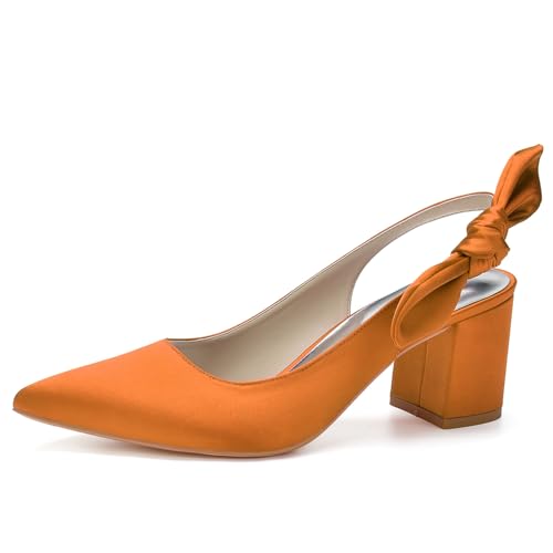 Damen Mittlerer Blockabsätz Pumps mit Spitze Zehen Slingback Sommer Sandalen,Orange,35 EU von RJYAUEFR