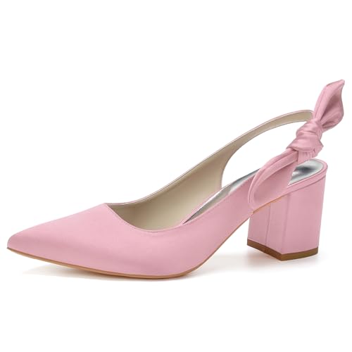 Damen Mittlerer Blockabsätz Pumps mit Spitze Zehen Slingback Sommer Sandalen,Rosa,35 EU von RJYAUEFR