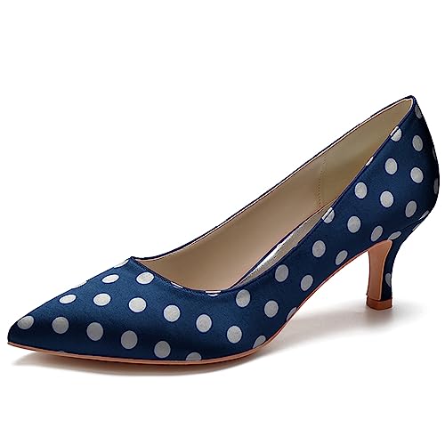 Damen Spitze Zehen Kätzchen-Absatz Slip on Hochzeit Pumps Für Arbeit, Party Mittelhoher Absatz Büro, Arbeitskleid Schuhe,Dark Blue,42 EU von RJYAUEFR