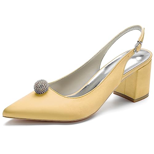 RJYAUEFR Geschlossene Pumps Für Frauen, Blockabsatz Ankleidesandalen Mit Knöchelriemen,Gold,41 EU von RJYAUEFR