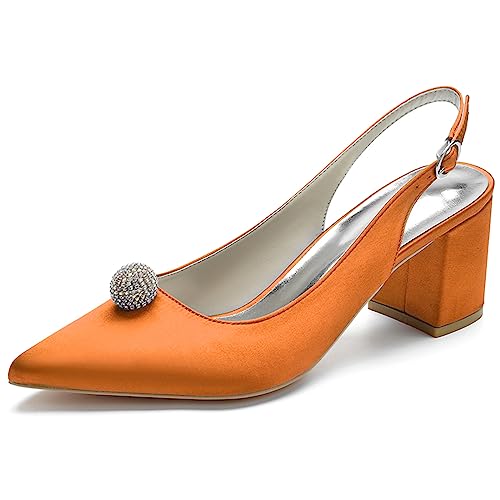 RJYAUEFR Geschlossene Pumps Für Frauen, Blockabsatz Ankleidesandalen Mit Knöchelriemen,Orange,36 EU von RJYAUEFR