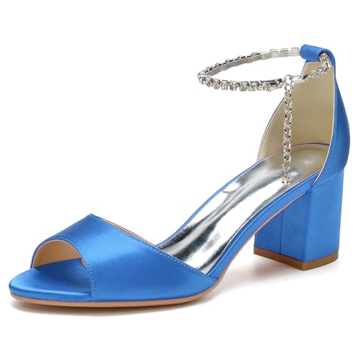 RJYAUEFR Sandalen mit Absatz Damen Niedrige absatz Riemchenpumps Offene Zehen Sommerschuhe,Blau,37 EU von RJYAUEFR