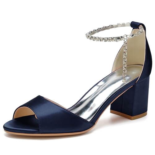 RJYAUEFR Sandalen mit Absatz Damen Niedrige absatz Riemchenpumps Offene Zehen Sommerschuhe,Dark blue,37 EU von RJYAUEFR