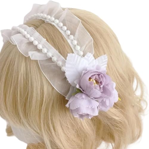 Blaues französisches Haarband mit Spitze, Blume, Haarschmuck, zart und elegant, Kopfschmuck für Damen und Mädchen, elastisches Haarband von RKJRTK